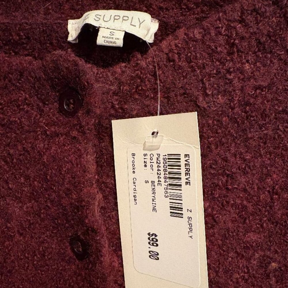 *NWT Evereve Z Supply Brooke Cardigan ~ Berrywine ~ SMALL - Picture 3 of 3